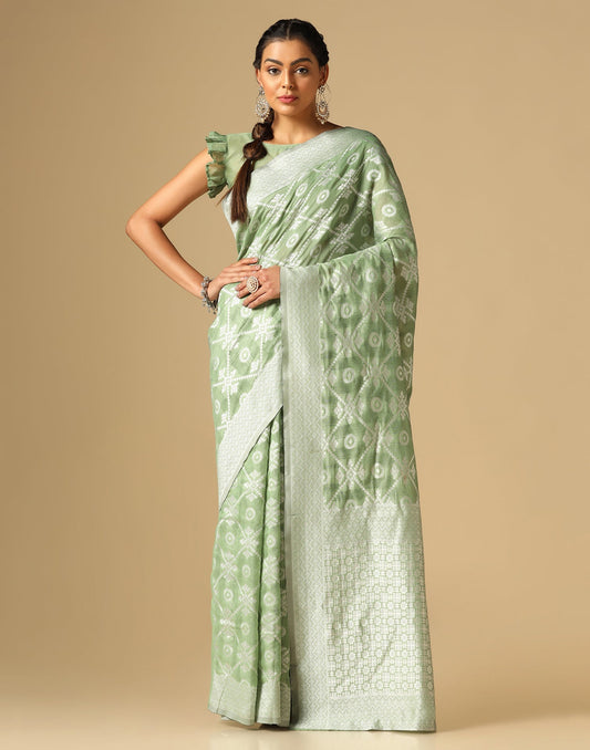 Light Green Banarasi Cotton Saree | Sudathi