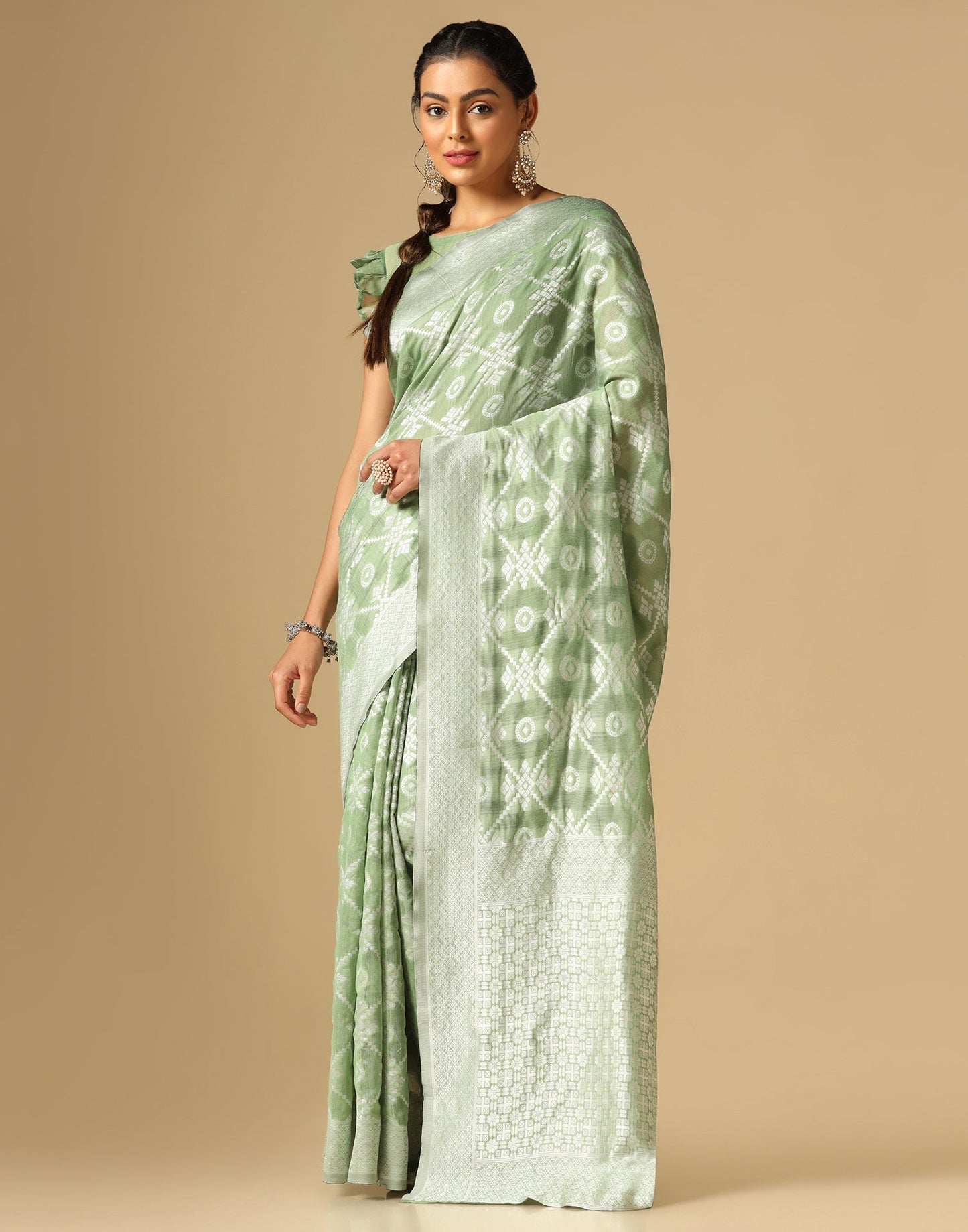 Light Green Banarasi Cotton Saree | Sudathi