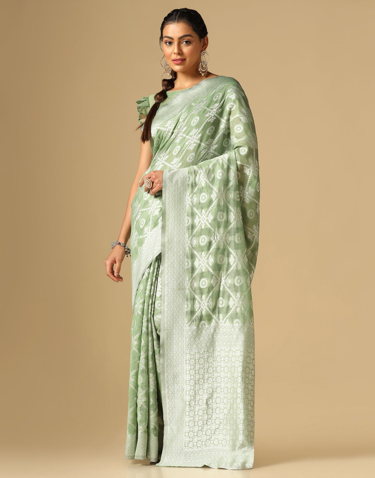 Light Green Banarasi Cotton Saree | Sudathi