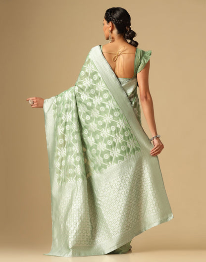 Light Green Banarasi Cotton Saree | Sudathi