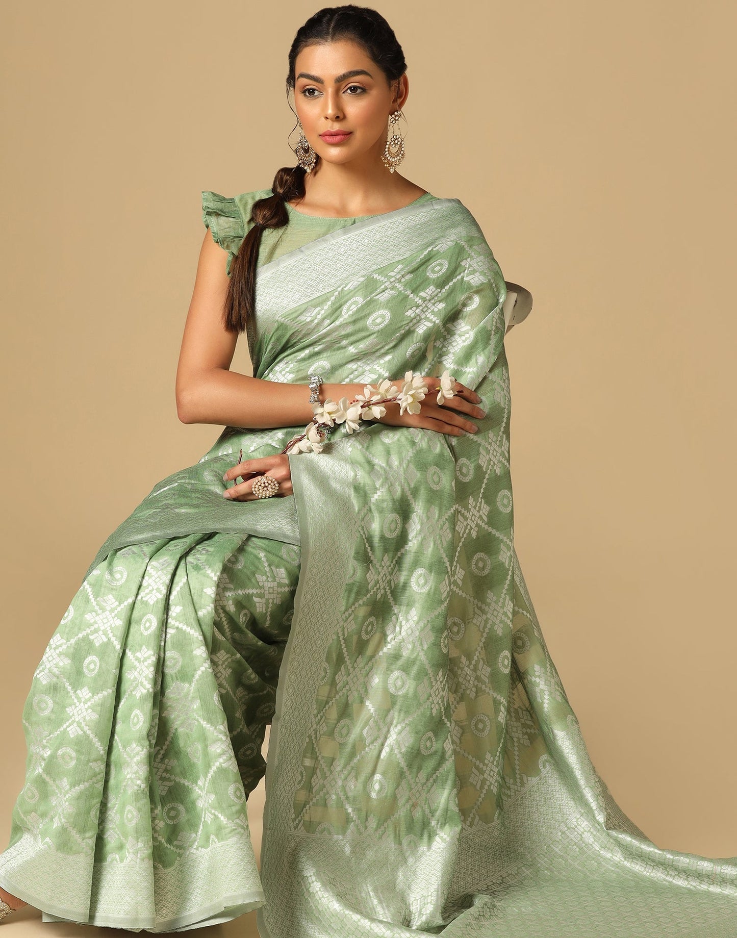 Light Green Banarasi Cotton Saree | Sudathi