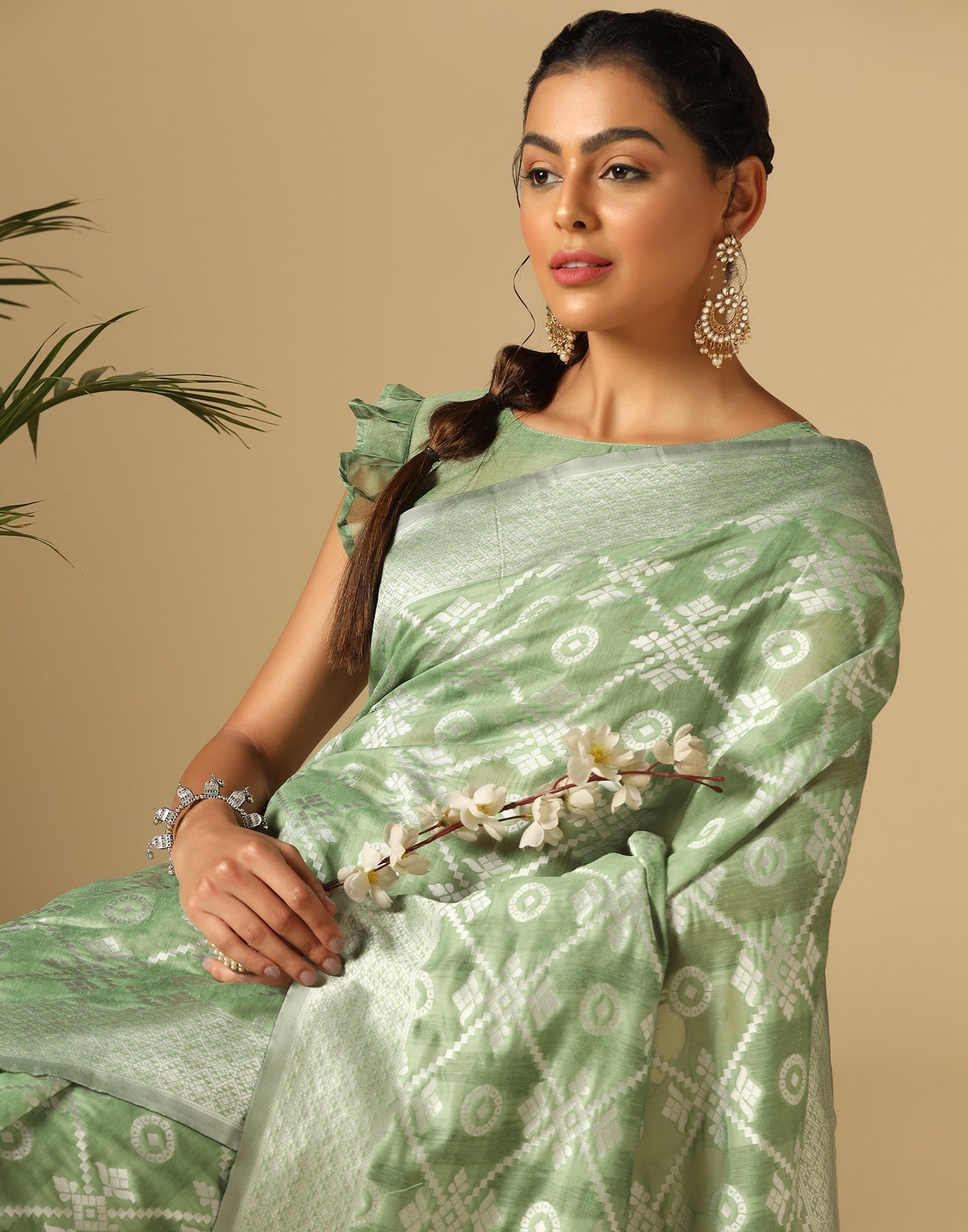 Light Green Banarasi Cotton Saree | Sudathi