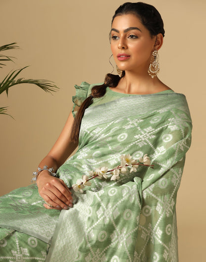 Light Green Banarasi Cotton Saree | Sudathi