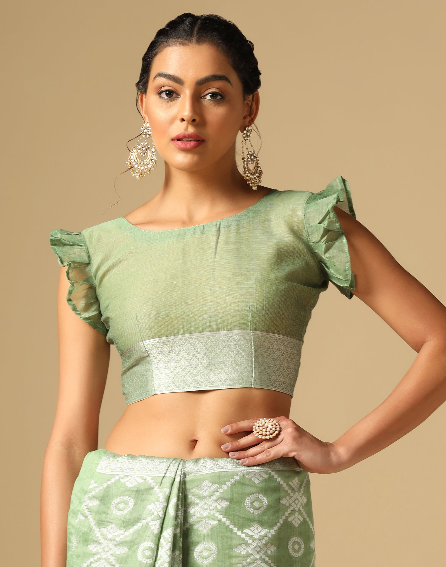 Light Green Banarasi Cotton Saree | Sudathi