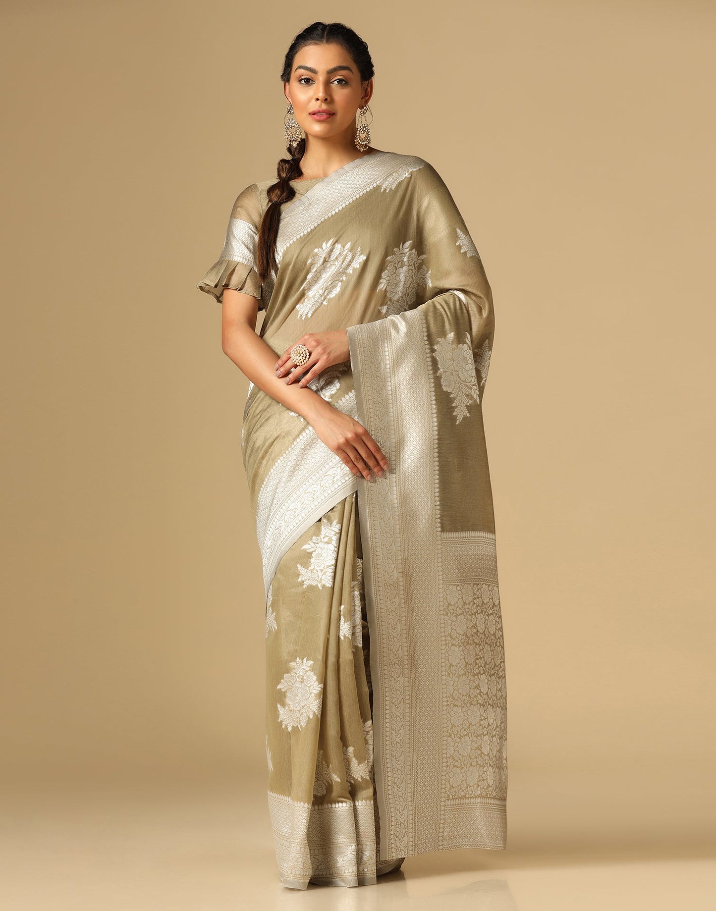 Beige Banarasi Cotton Saree | Sudathi