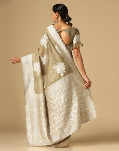 Beige Banarasi Cotton Saree | Sudathi