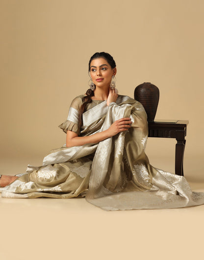 Beige Banarasi Cotton Saree | Sudathi