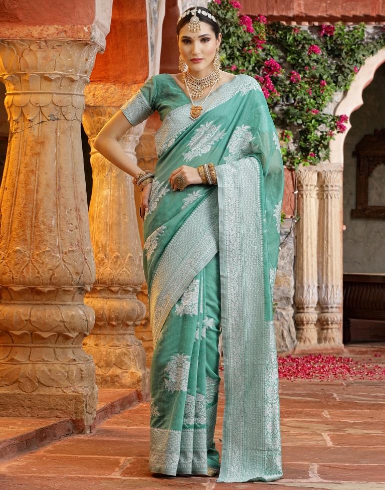 Green Banarasi Cotton Saree | Sudathi