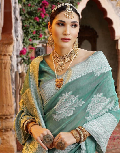 Green Banarasi Cotton Saree | Sudathi