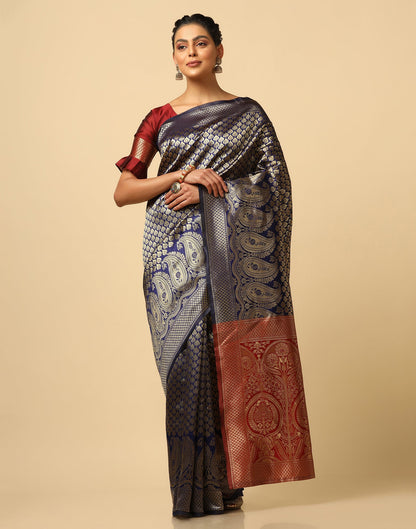 Navy Blue Silk Weaving Saree