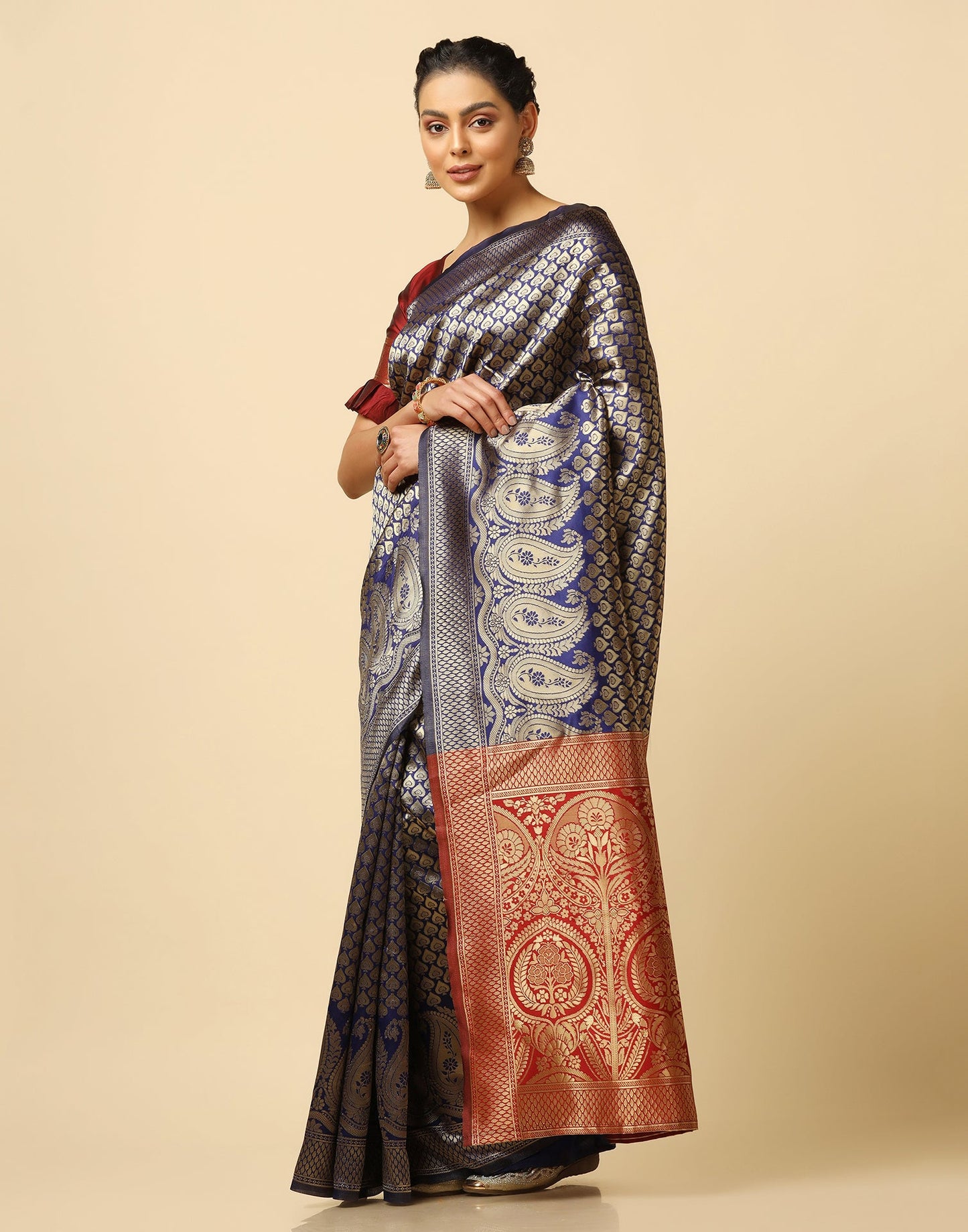 Navy Blue Silk Weaving Saree