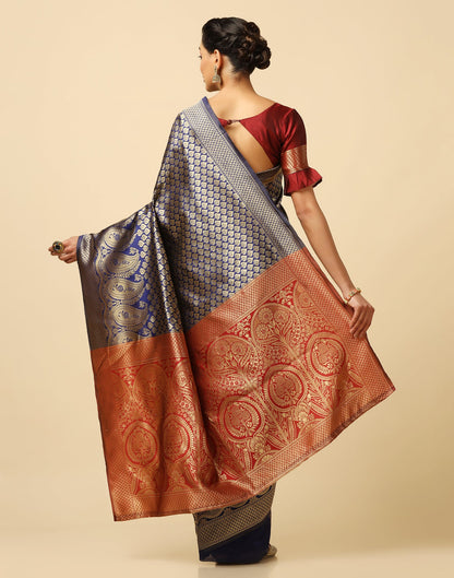 Navy Blue Silk Weaving Saree