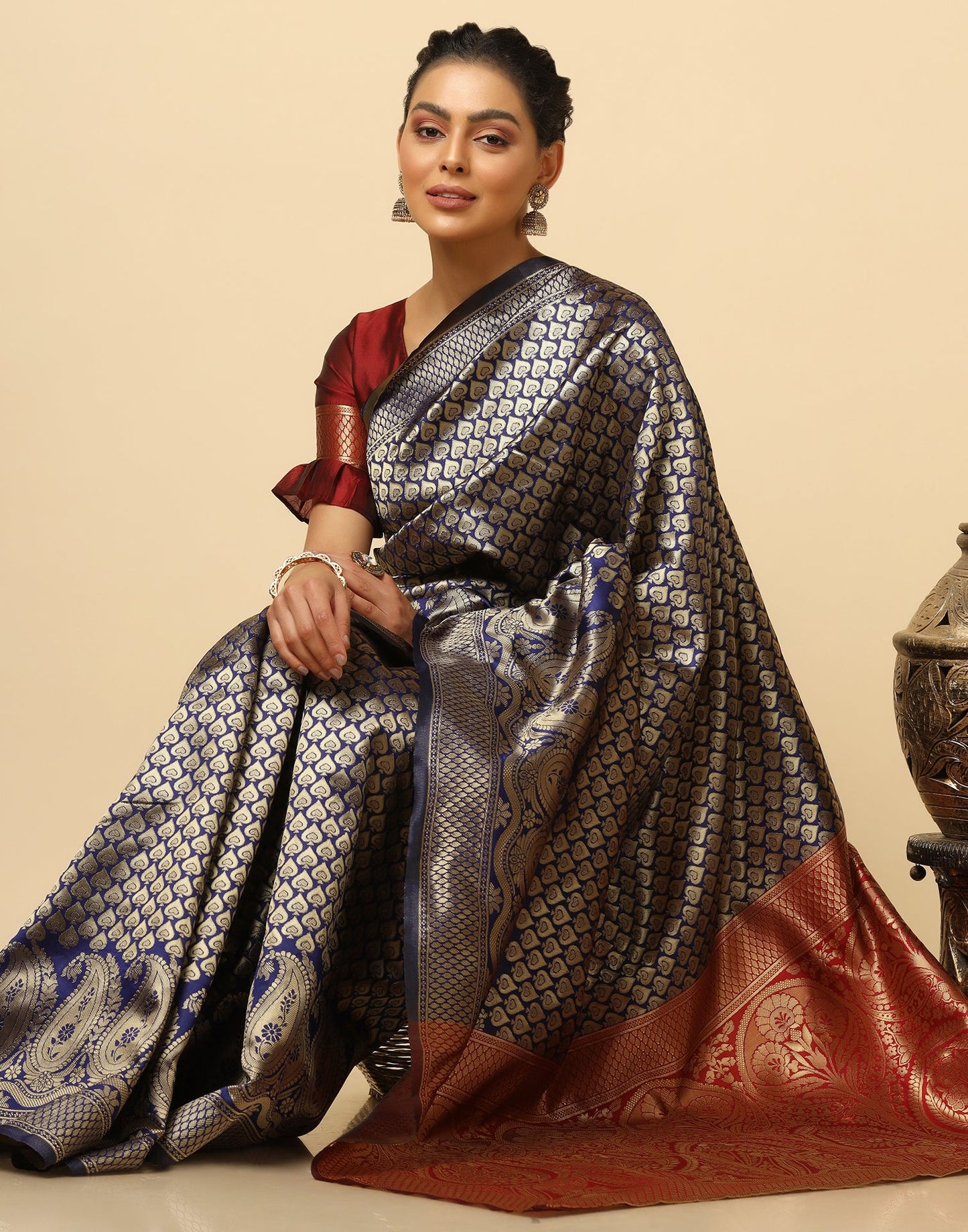 Navy Blue Silk Weaving Saree