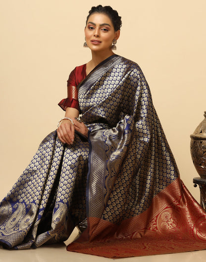 Navy Blue Silk Weaving Saree