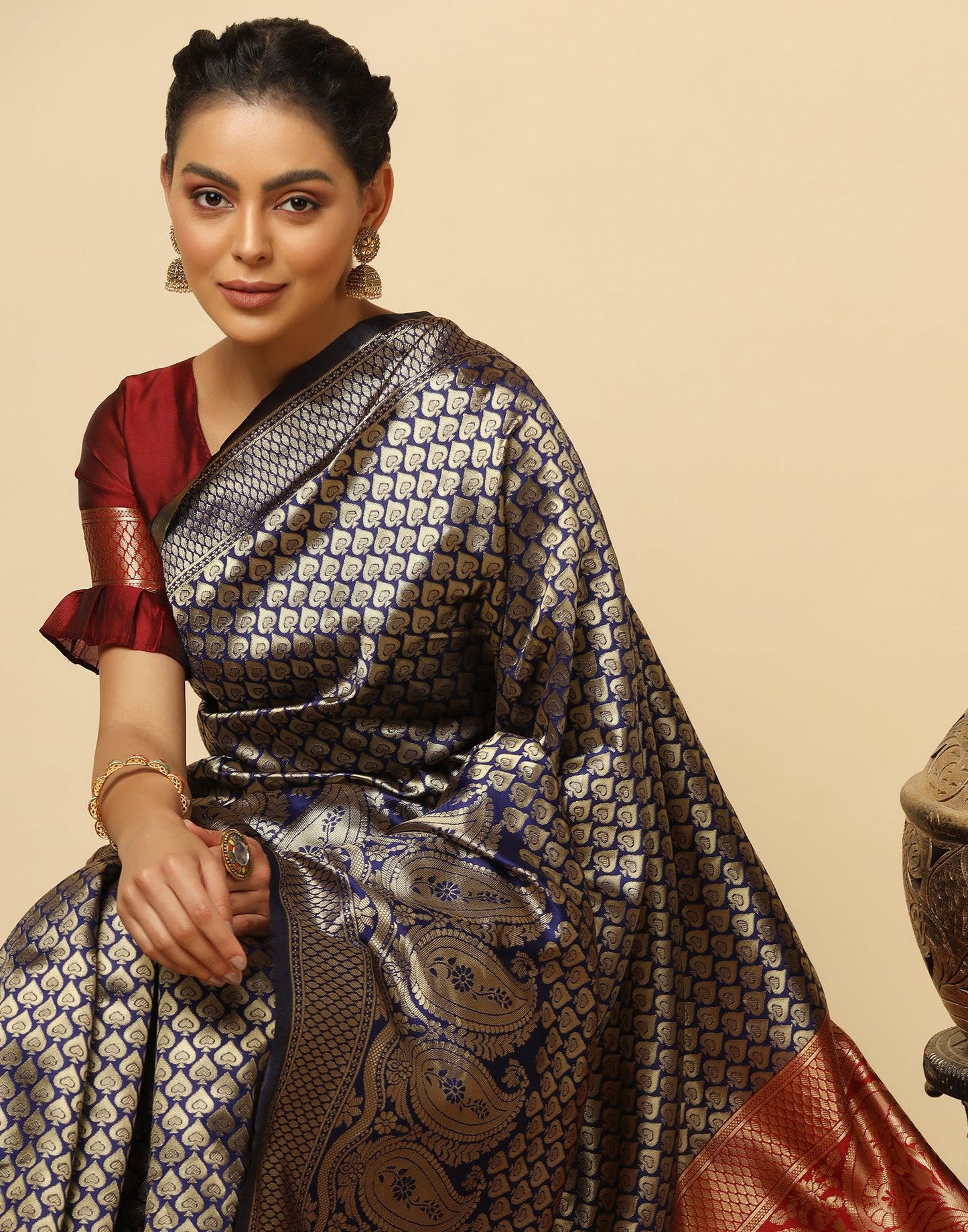 Navy Blue Silk Weaving Saree