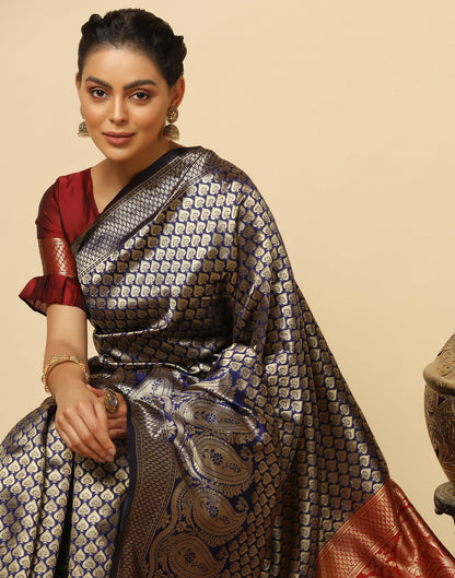 Navy Blue Silk Weaving Saree
