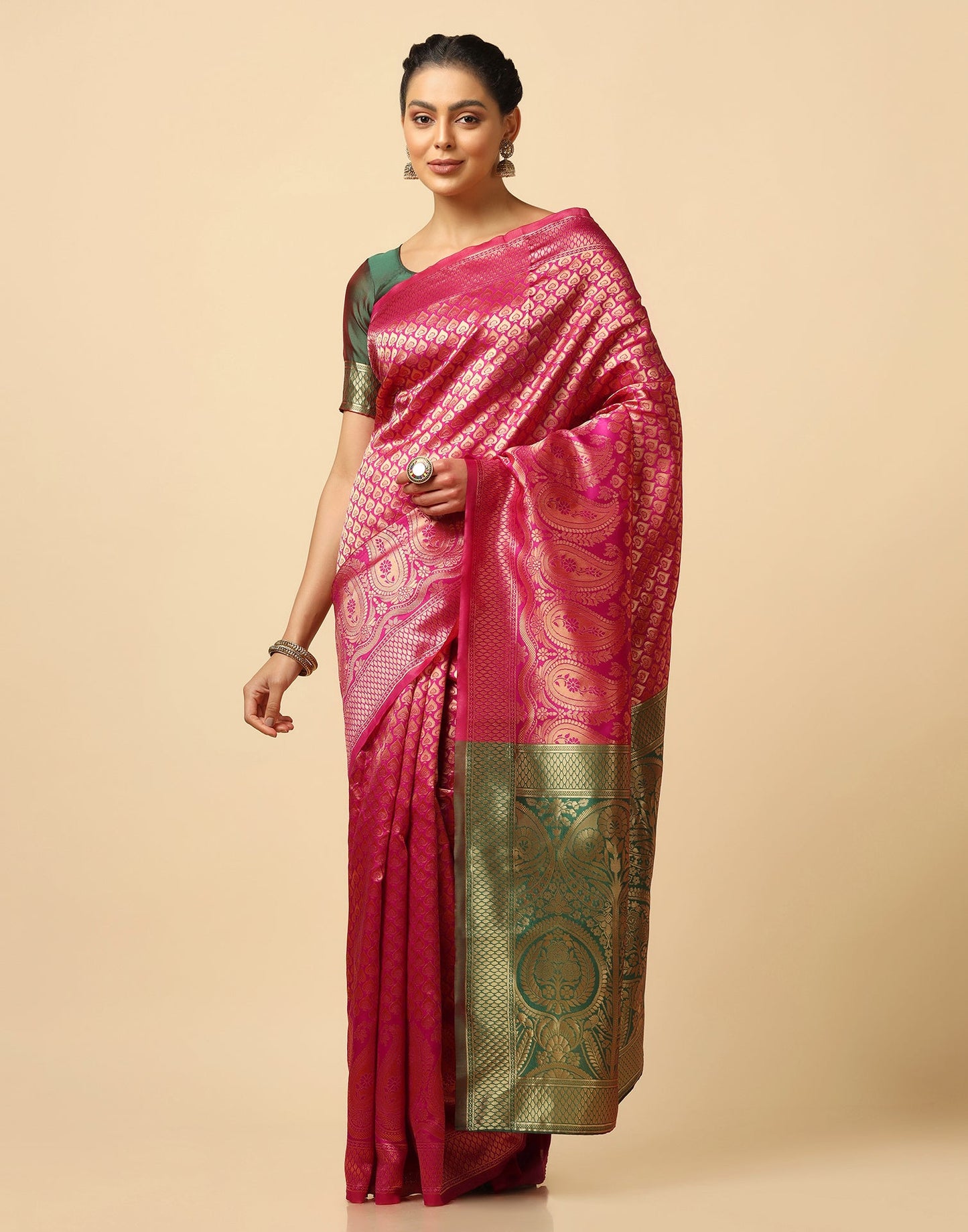 Rani Pink Silk Weaving Saree