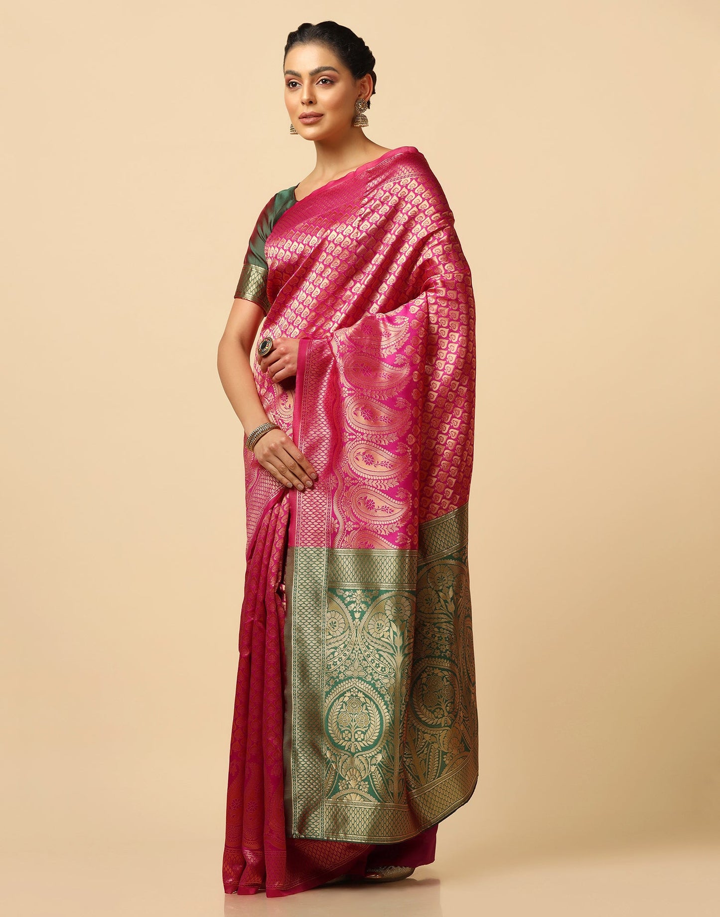 Rani Pink Silk Weaving Saree