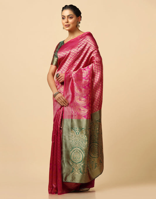 Rani Pink Silk Weaving Saree
