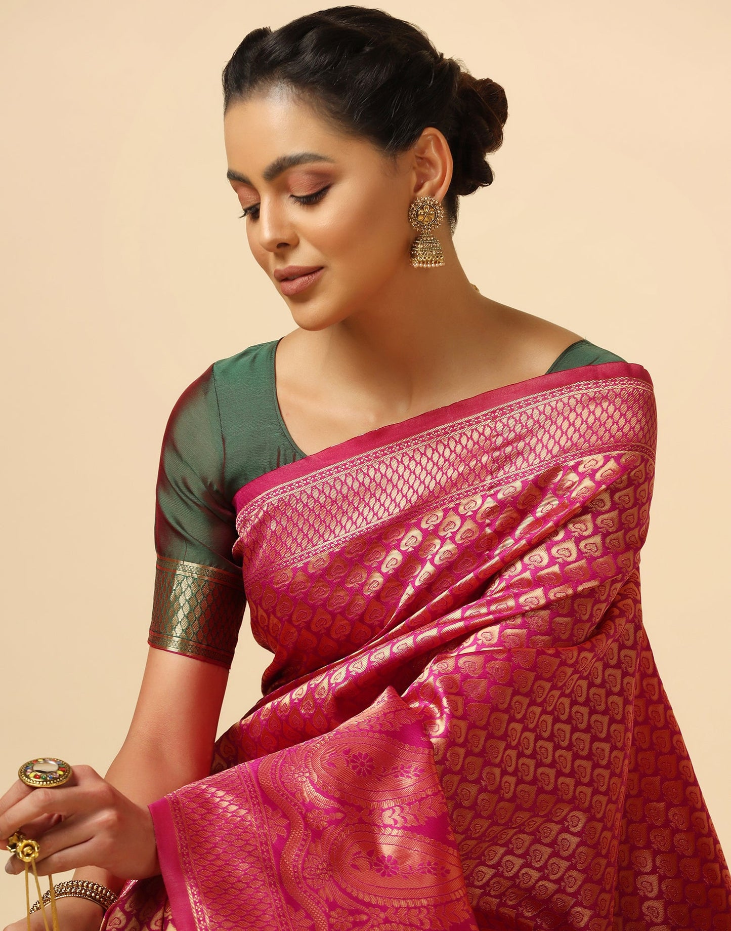 Rani Pink Silk Weaving Saree