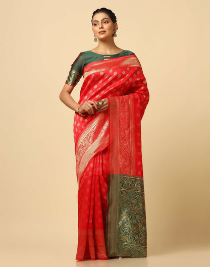 Red And Golden Silk Jacquard Saree | Leemboodi