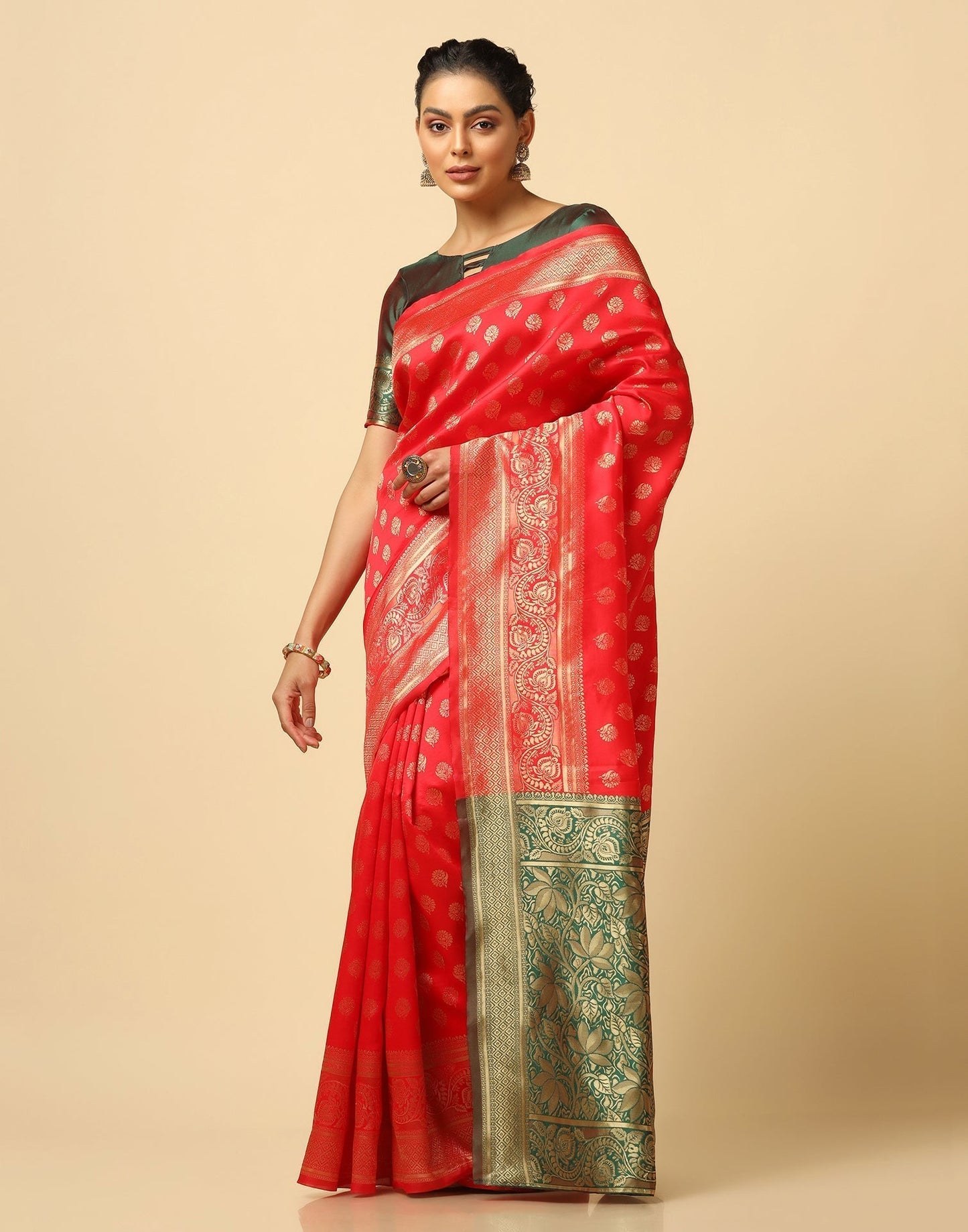 Red And Golden Silk Jacquard Saree | Leemboodi