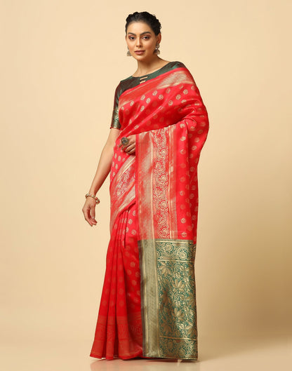 Red And Golden Silk Jacquard Saree | Leemboodi