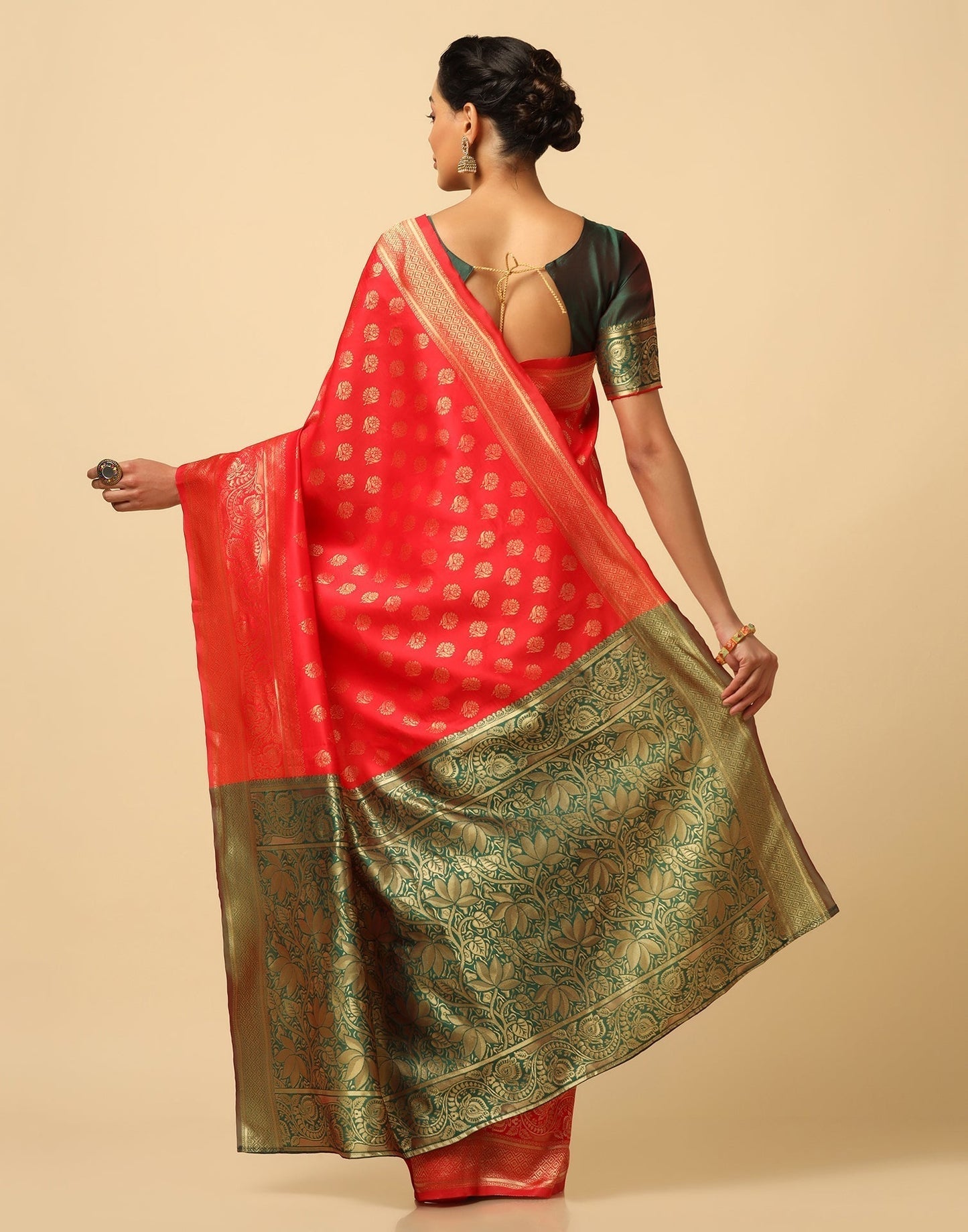 Red And Golden Silk Jacquard Saree | Leemboodi
