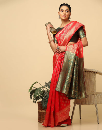 Red And Golden Silk Jacquard Saree | Leemboodi