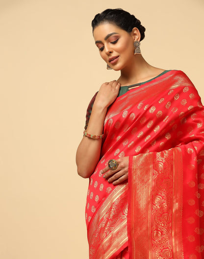 Red And Golden Silk Jacquard Saree | Leemboodi