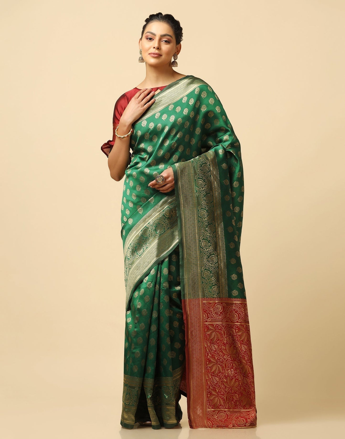 Green And Golden Silk Jacquard Saree | Leemboodi