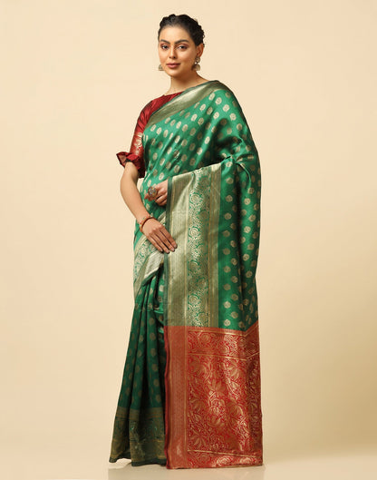 Green And Golden Silk Jacquard Saree | Leemboodi