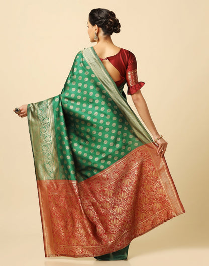 Green And Golden Silk Jacquard Saree | Leemboodi