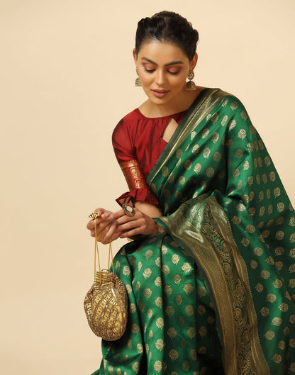 Green And Golden Silk Jacquard Saree | Leemboodi