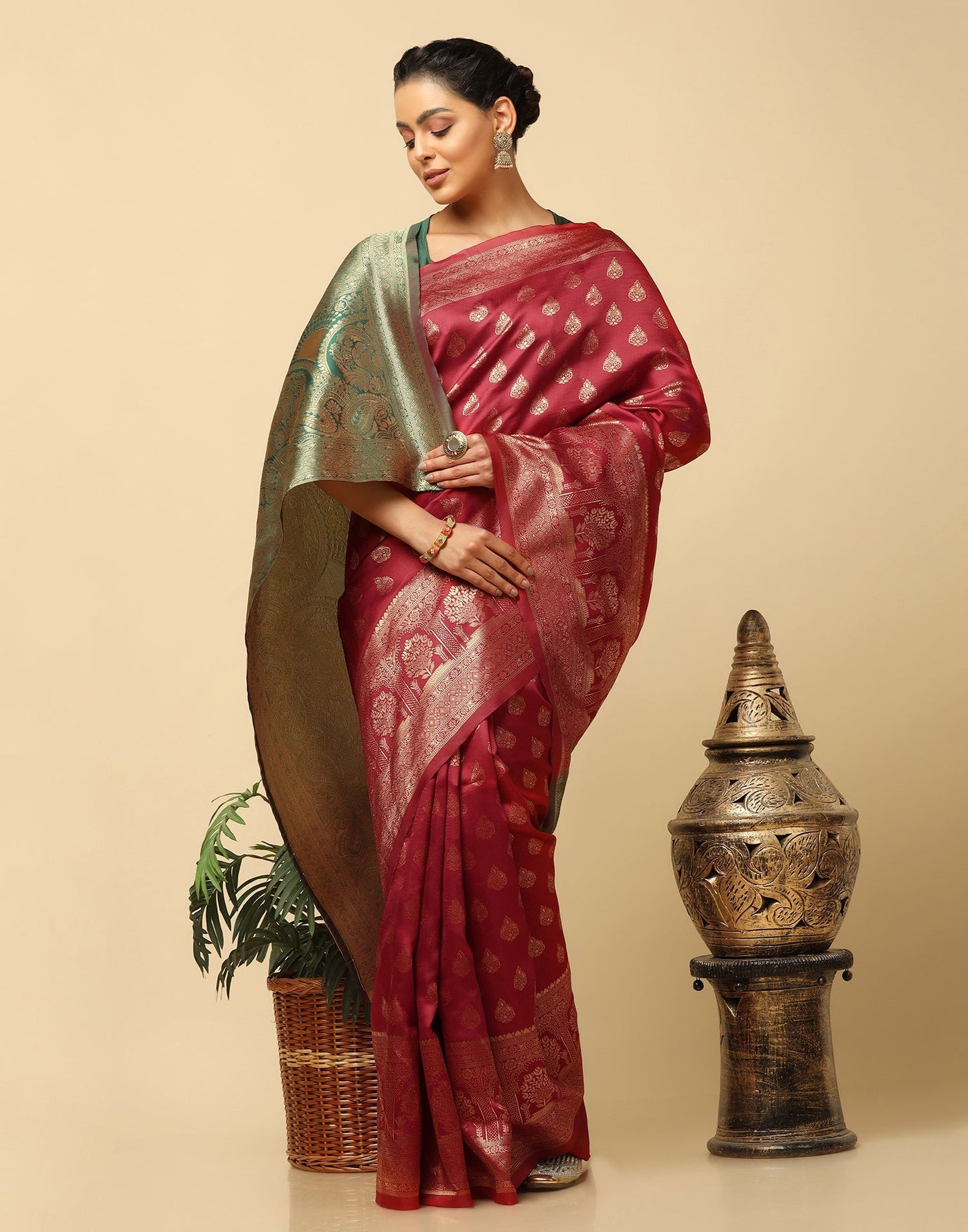 Maroon Silk Jacquard Saree | Leemboodi