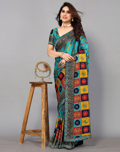 Turquoise Blue And Multicoloured Art Silk Stone Work Saree | Sudathi