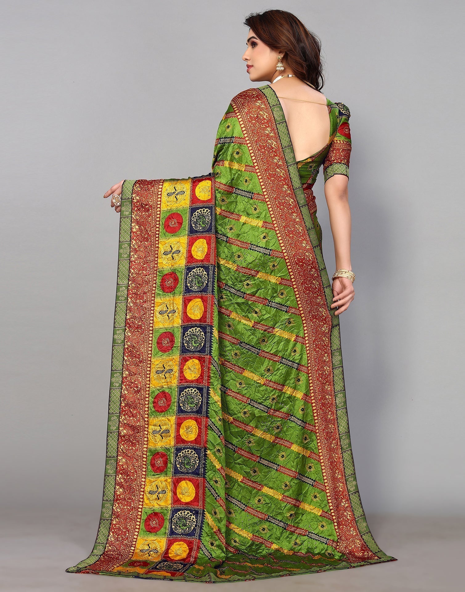 Light Green And Multicoloured Art Silk Stone Work Saree | Sudathi