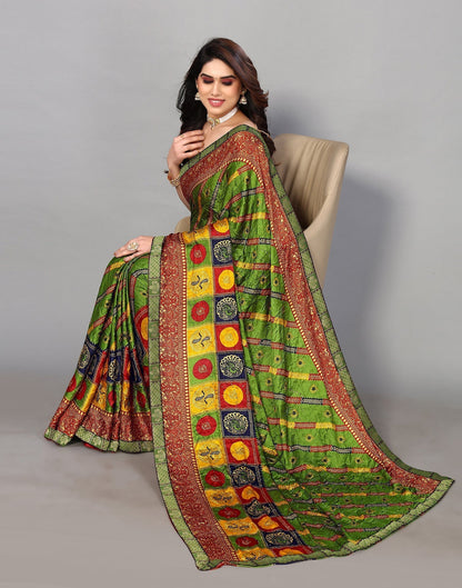 Light Green And Multicoloured Art Silk Stone Work Saree | Sudathi