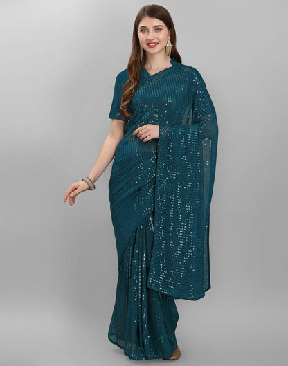 Teal Blue Sequence Saree | Leemboodi
