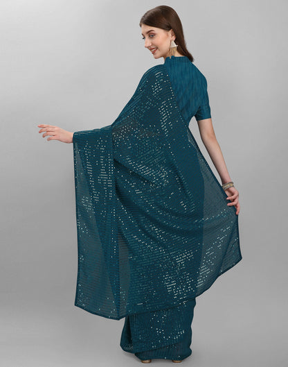 Teal Blue Sequence Saree | Leemboodi