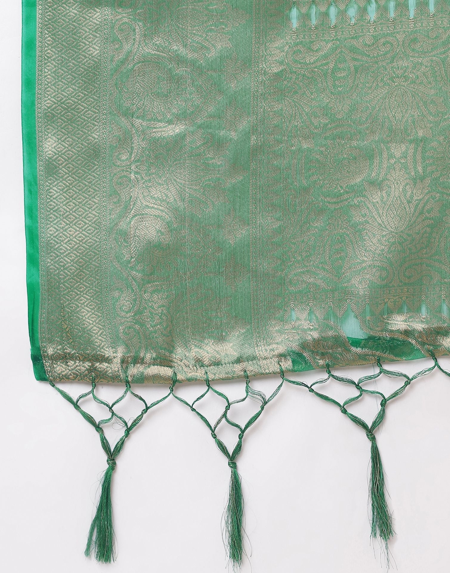 Green And Golden Organza Jacquard Saree | Leemboodi