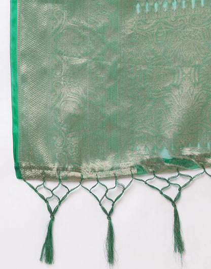 Green And Golden Organza Jacquard Saree | Leemboodi