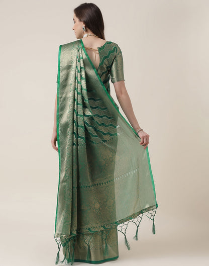 Green And Golden Organza Jacquard Saree | Leemboodi