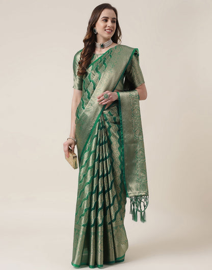 Green And Golden Organza Jacquard Saree | Leemboodi