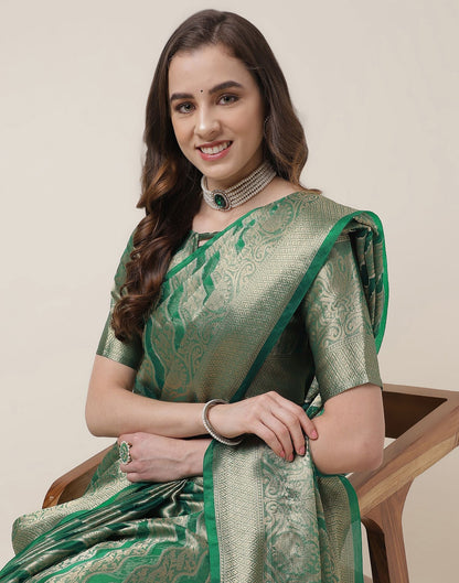 Green And Golden Organza Jacquard Saree | Leemboodi