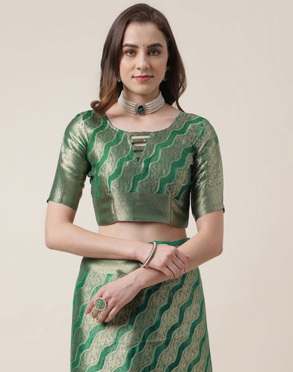 Green And Golden Organza Jacquard Saree | Leemboodi