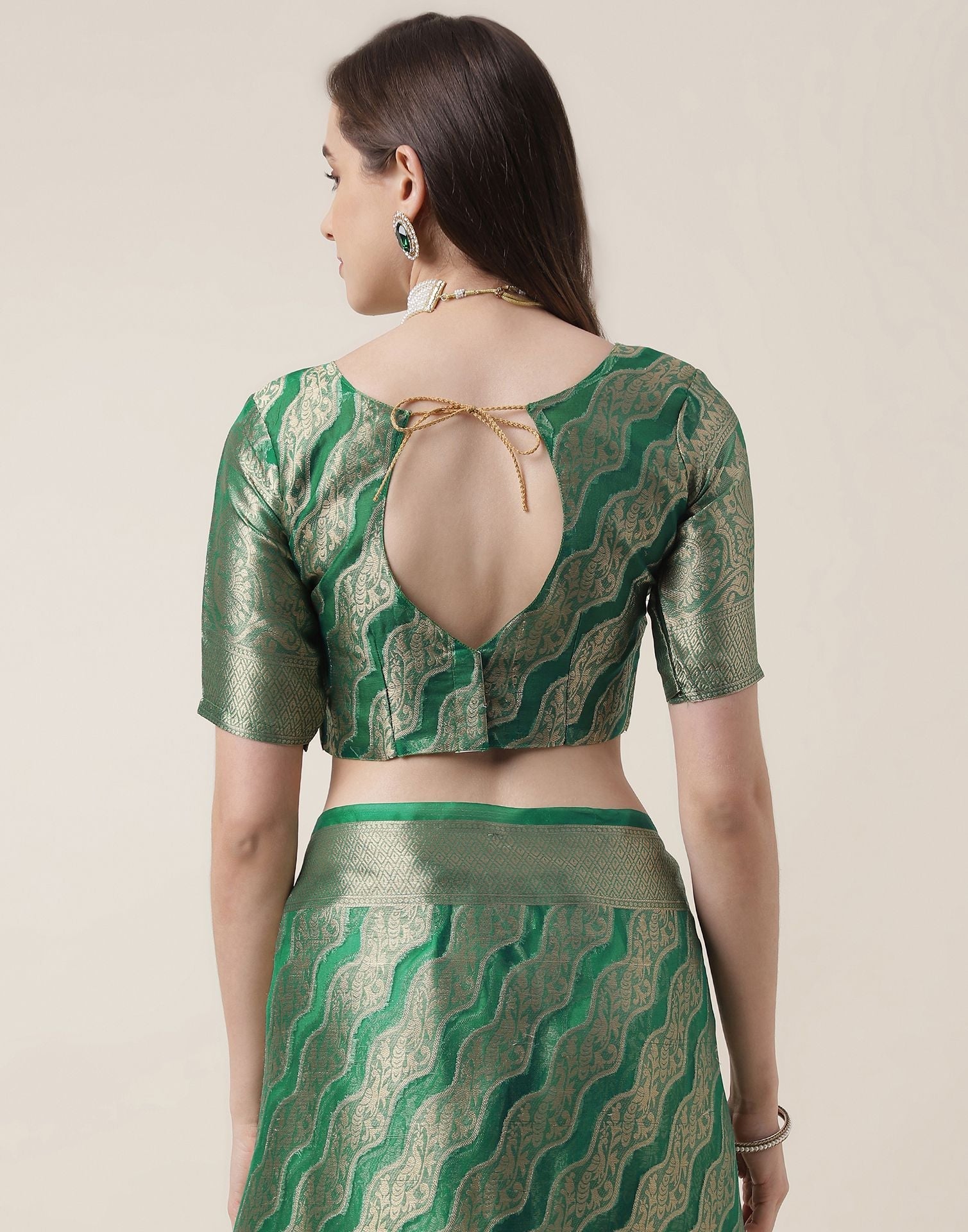 Green And Golden Organza Jacquard Saree | Leemboodi