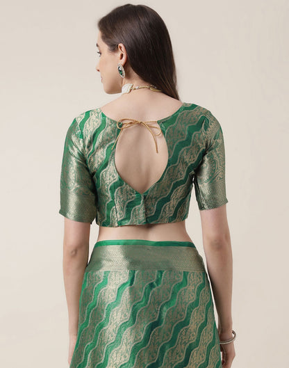 Green And Golden Organza Jacquard Saree | Leemboodi