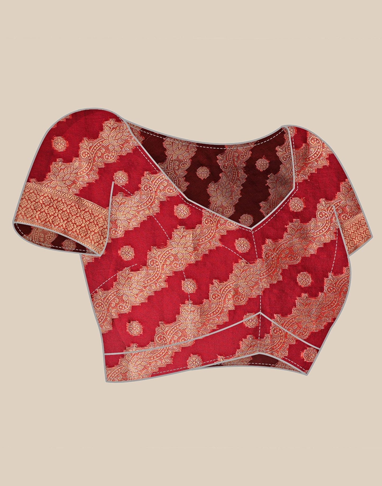 Red And Golden Organza Jacquard Saree | Leemboodi