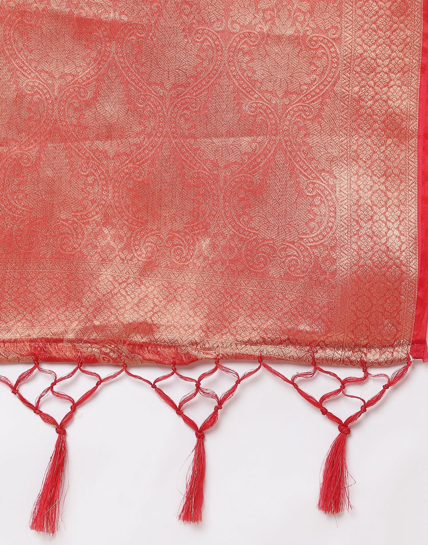 Red And Golden Organza Jacquard Saree | Leemboodi